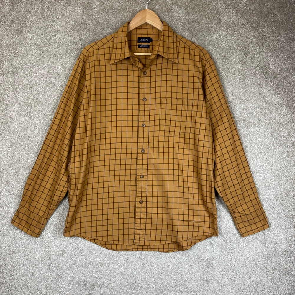 J Crew Shirt Mens Large Tan Plaid Cotton Long Sleeve Button Front Pocket- 3447*
